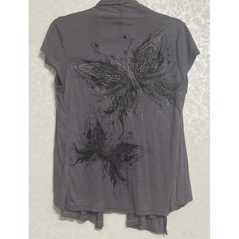 Candy Rain Maternity Gray Butterfly Rhinestone Short‎ Sleeve Open Cardigan L